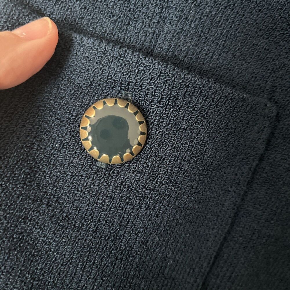 St John Collection Blue Textured Knit 3 Button Blazer Jacket Wool Blend Size 12 - Picture 4 of 7